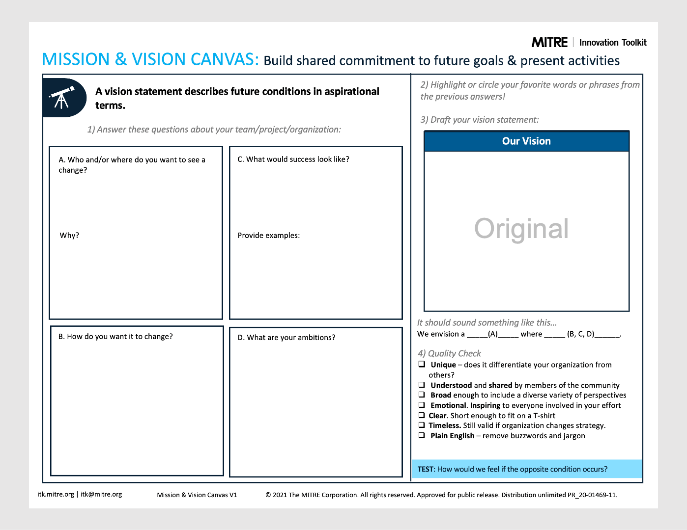 Gif of simplified mission vision canvas